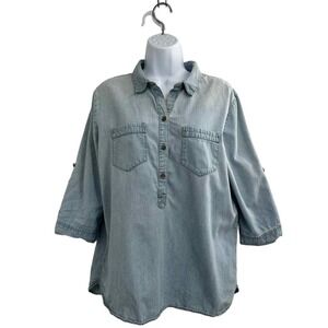 Liz Claiborne Blue Chambray 3/4 Sleeves Shirt‎ Large